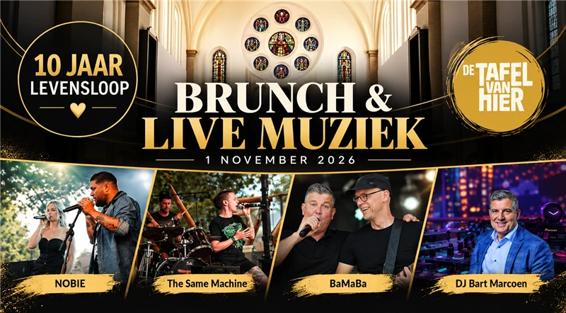 Brunch avec « De Tafel Van Hier » le 1er novembre 2026, avec des concerts de NOBIE, The Same Machine, BaMaBa et DJ Bart Marcoen