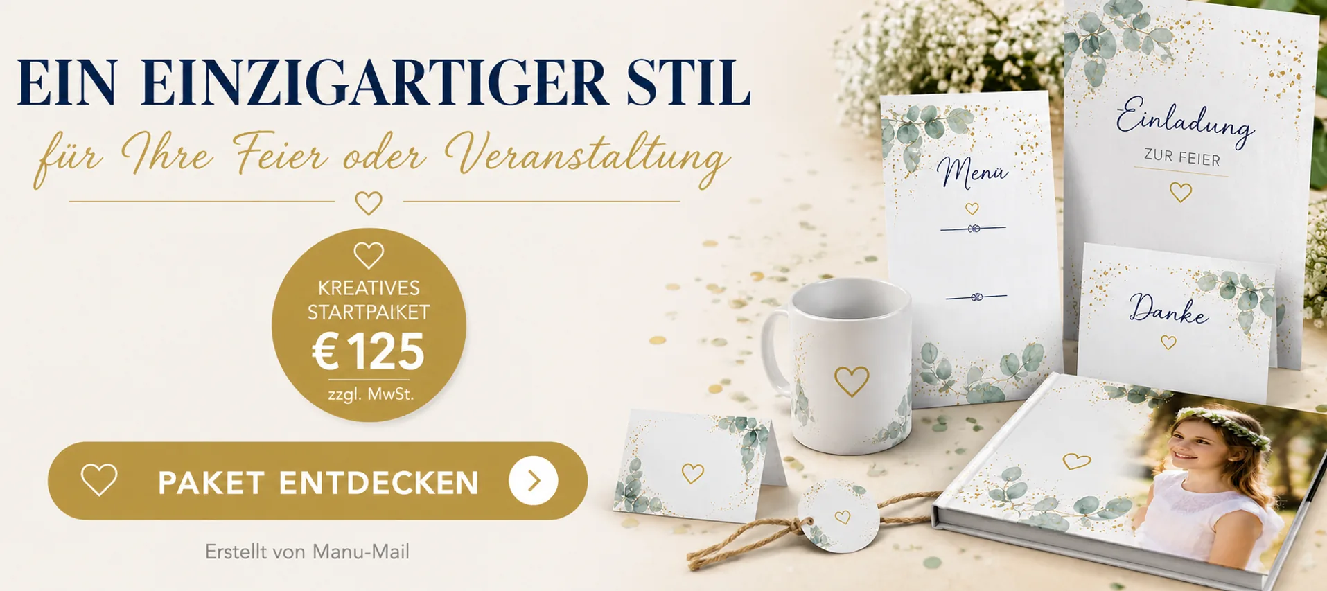 Ein einzigartiger Stil für Ihre Feier oder Veranstaltung – kreatives Startpaket von Manu-Mail